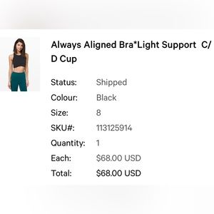 Lululemon Always Aligned Bra